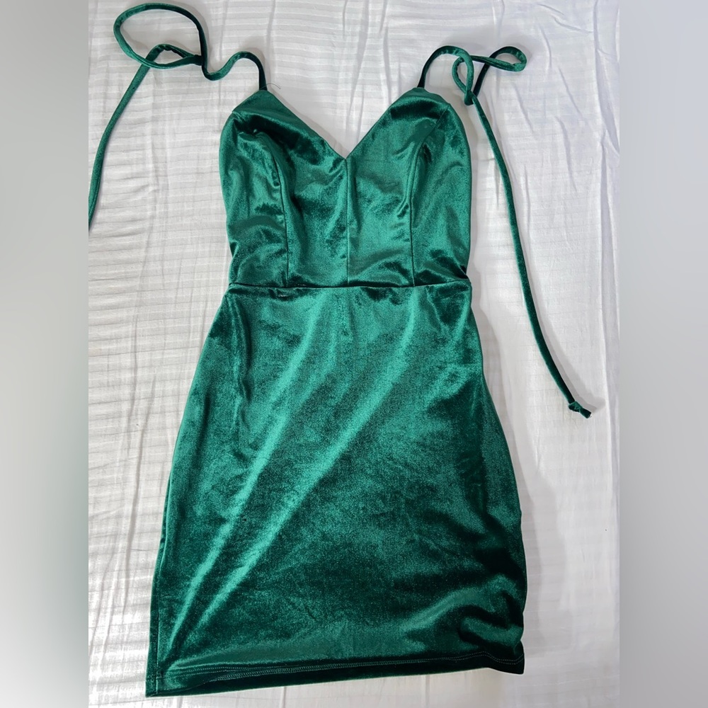 Fashion Nova Velvet Backless Rhinestones Mini Dress